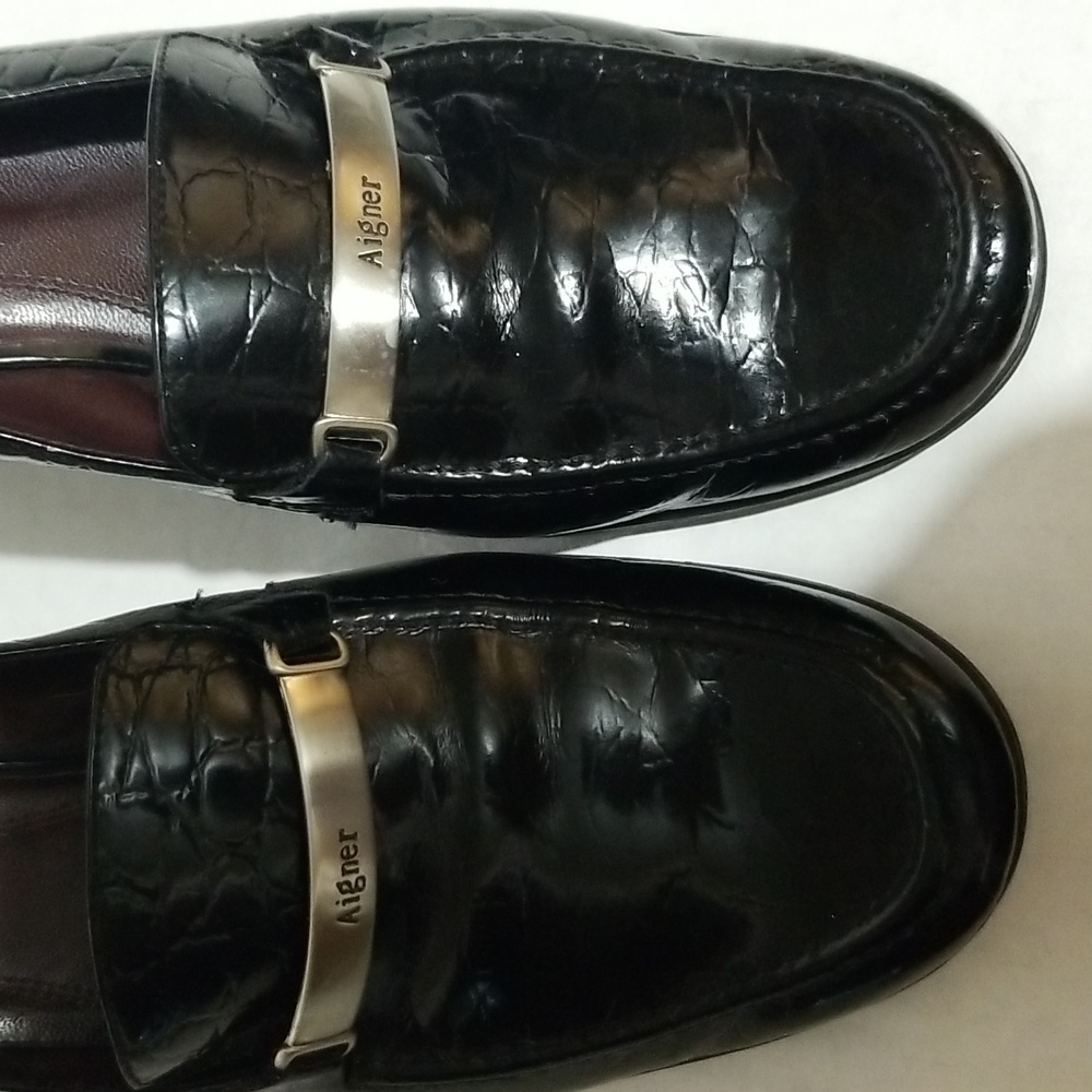 ETIENNE AIGNER Women’s Black Leather Croc Loafer Sling-backs 3" Heel Size 8.5 - Picture 7 of 11